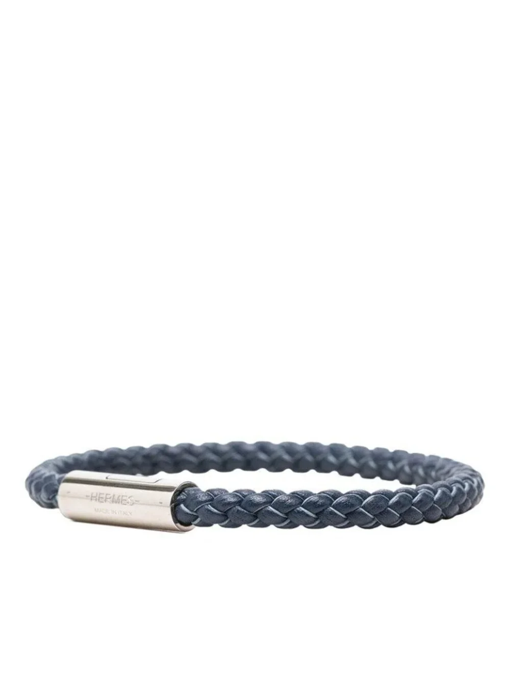 Hermes Goliath Bracelet Silver Navy Leather Metal